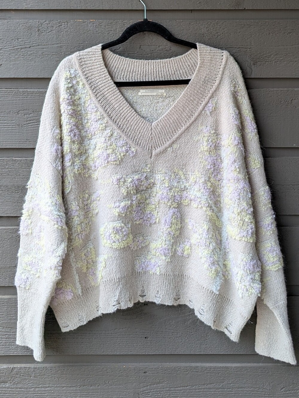 By Anthropologie Textured V-Neck Sweater Cozy Women's Medium